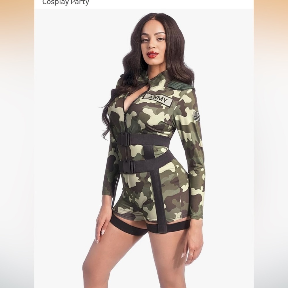 NWT Camouflage Army Costume XL three piece, hat | bodysuit | belt with straps